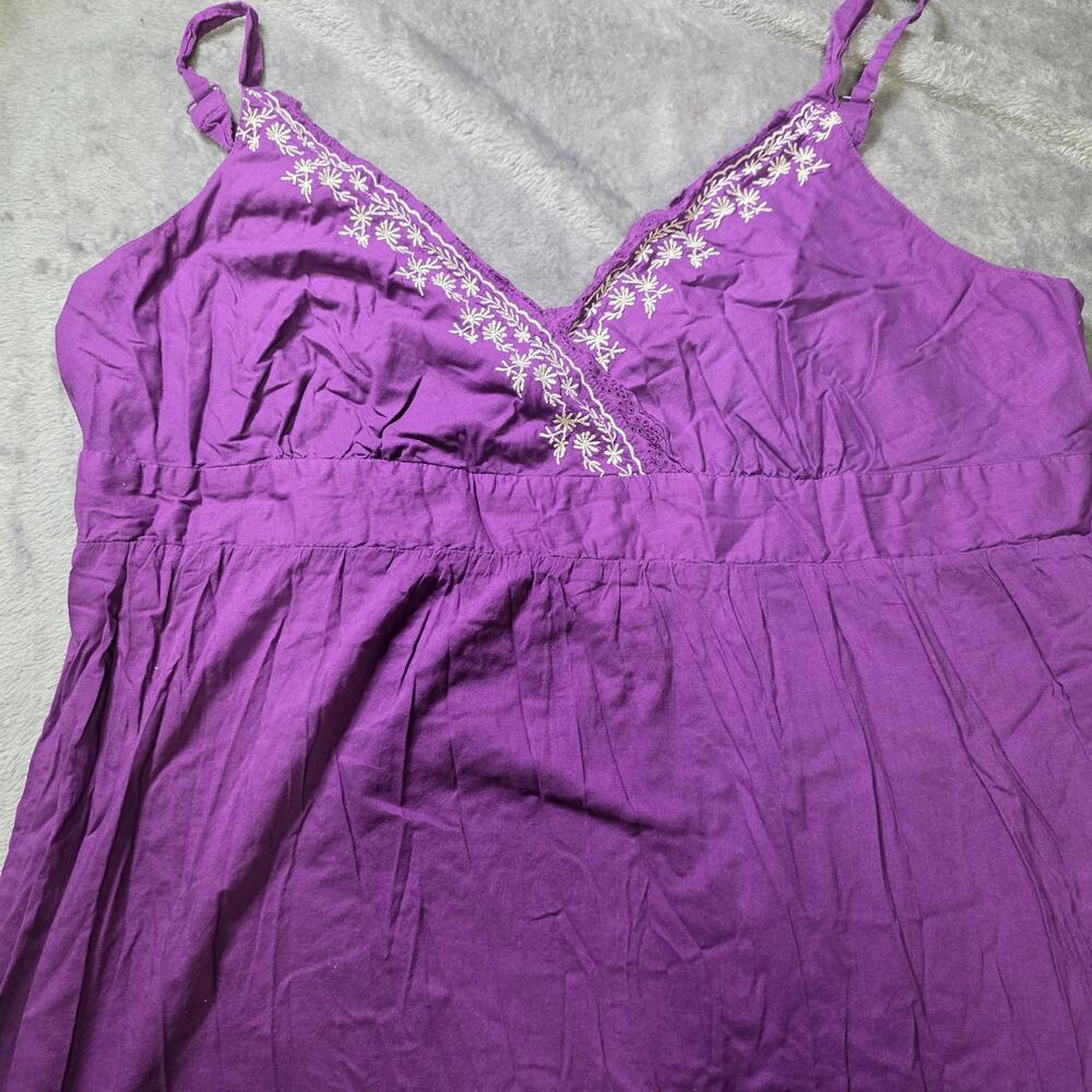 Faded Glory Dress Womens 18 Purple Embroidered V-Neck Sundress Cotton Summer